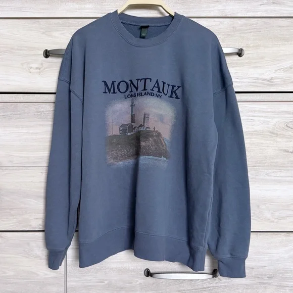 Wild Fable Montauk Embroidered Graphic Oversized Crewneck Sweatshirt Blue Small - Picture 8 of 8